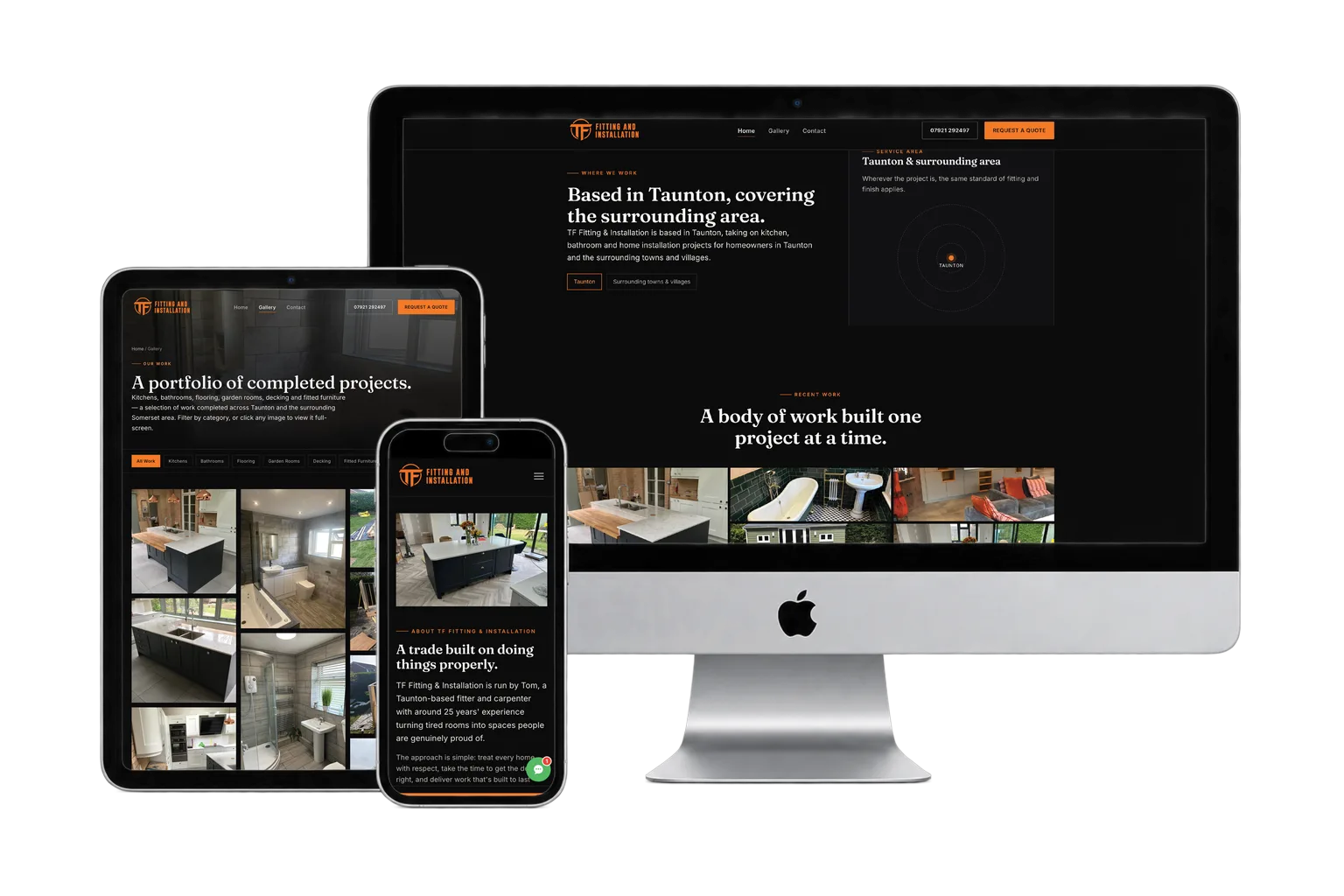 The new TF Fitting & Installation website shown on desktop, tablet and mobile